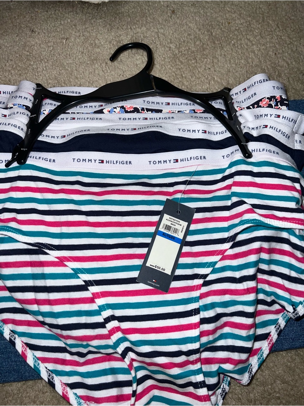 Tommy Hilfiger Striped Bikini Briefs — White, Teal, Pink & Navy